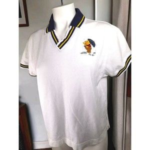 Vtg Disney World Womens Winnie the Pooh White Embroidered Captains Polo Shirt XL